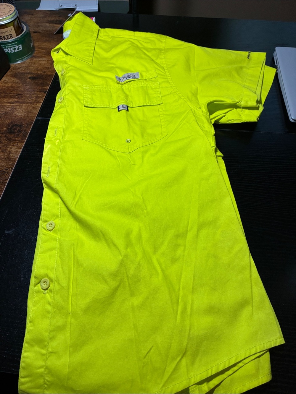 Columbia Men's High-Visibility Yellow Short-Sleeve Button-Down Shirt